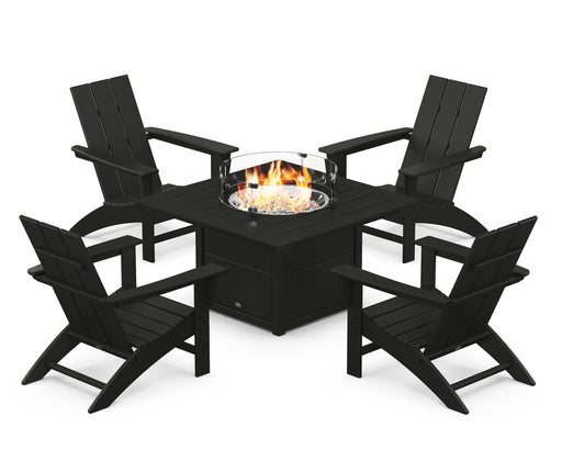 POLYWOOD Modern 5-Piece Adirondack Chair Conversation Set with Fire Pit Table in Black image