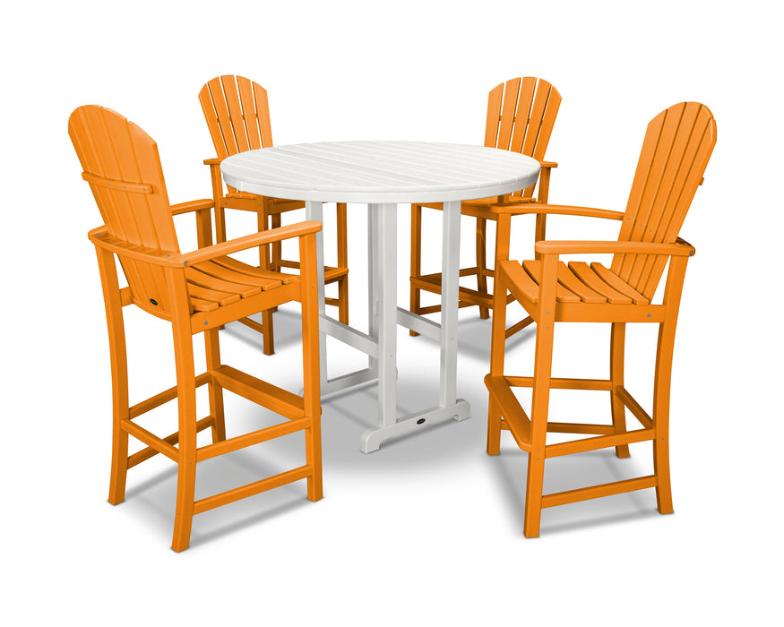 POLYWOOD Palm Coast 5-Piece Round Farmhouse Bar Set in Tangerine / White