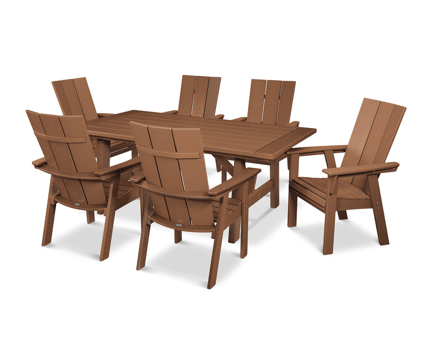 POLYWOOD Modern Curveback Adirondack 7-Piece Rustic Farmhouse Dining Set in Teak image