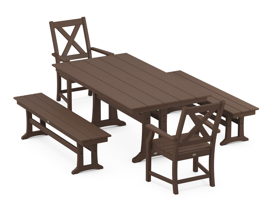 POLYWOOD Braxton 5-Piece Farmhouse Dining Set With Trestle Legs in Mahogany