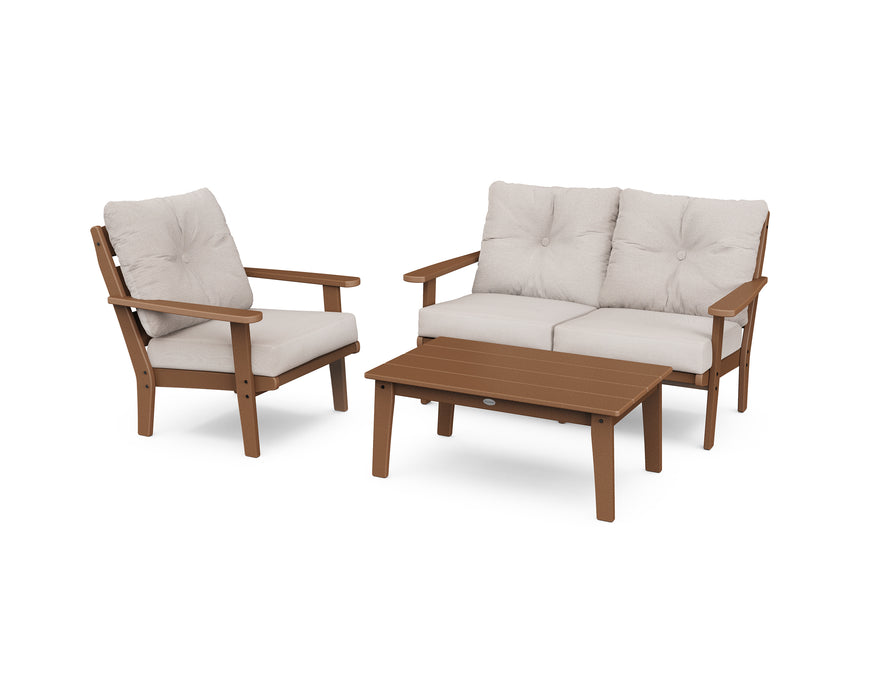 POLYWOOD Lakeside 3-Piece Deep Seating Set in Teak / Dune Burlap