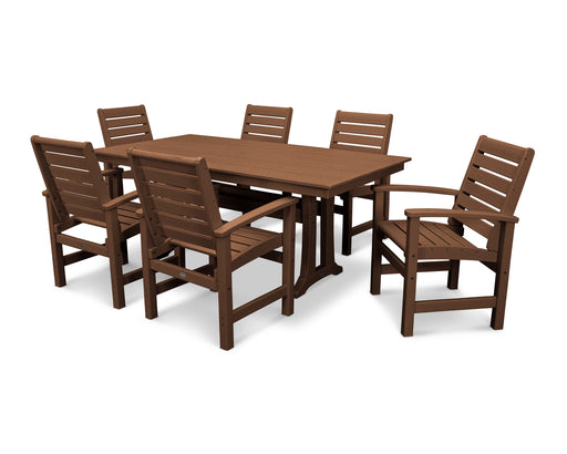 POLYWOOD Signature 7-Piece Farmhouse Dining Set with Trestle Legs in Teak image