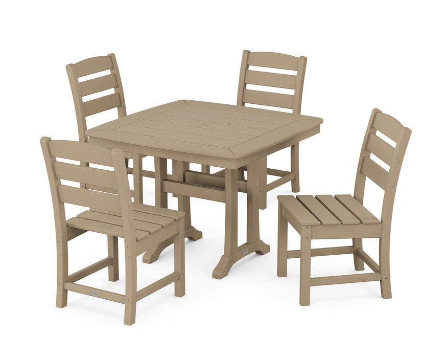 POLYWOOD Lakeside Side Chair 5-Piece Dining Set with Trestle Legs in Vintage Sahara
