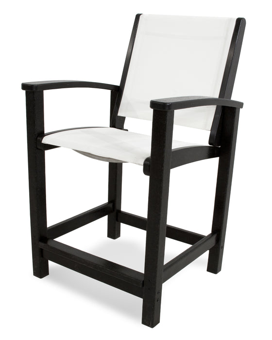 POLYWOOD Coastal Counter Chair in Black / White Sling image