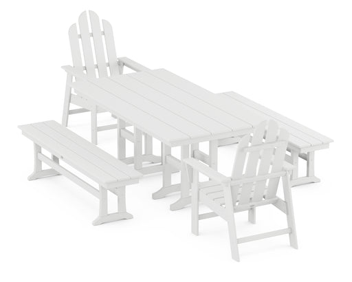 POLYWOOD Long Island 5-Piece Farmhouse Dining Set with Benches in White image