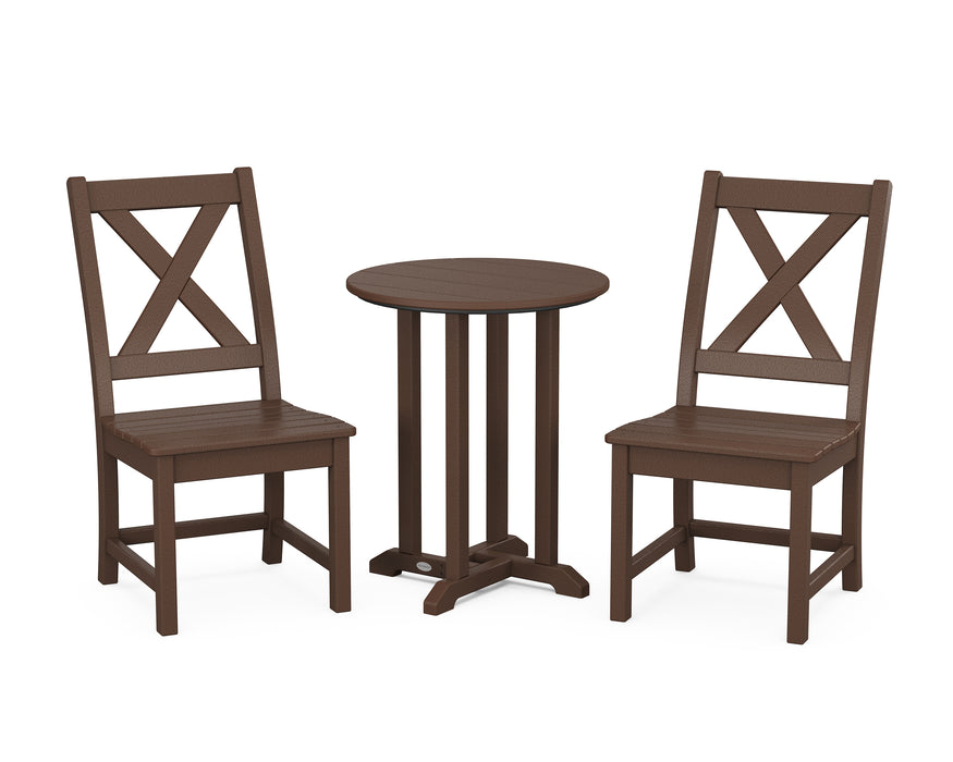 POLYWOOD Braxton Side Chair 3-Piece Round Dining Set in Mahogany