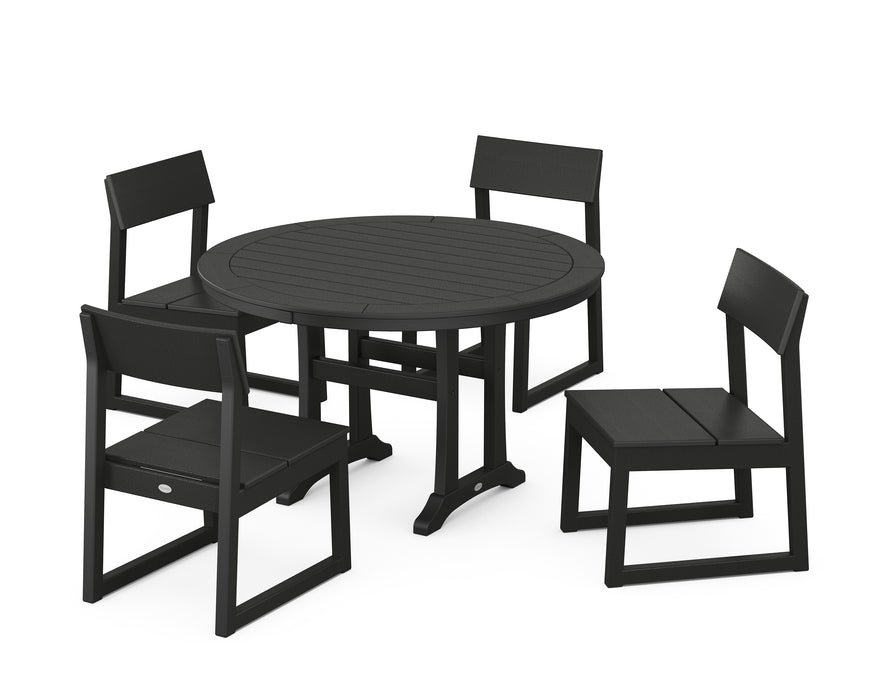 POLYWOOD EDGE Side Chair 5-Piece Round Dining Set With Trestle Legs in Black