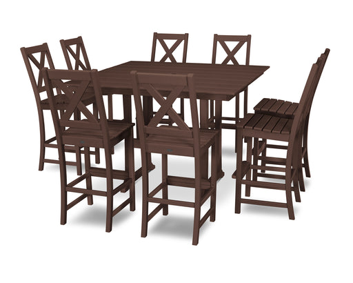 POLYWOOD Braxton 9-Piece Farmhouse Trestle Bar Set in Mahogany image