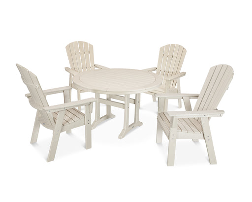 POLYWOOD Nautical Curveback Adirondack 5-Piece Round Dining Set with Trestle Legs in Sand image