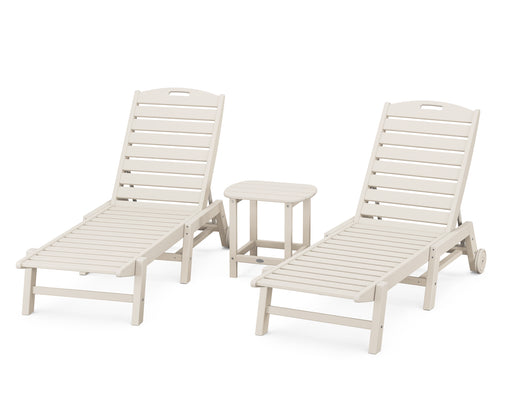 POLYWOOD Nautical 3-Piece Chaise Lounge with Wheels Set with South Beach 18" Side Table in Sand image