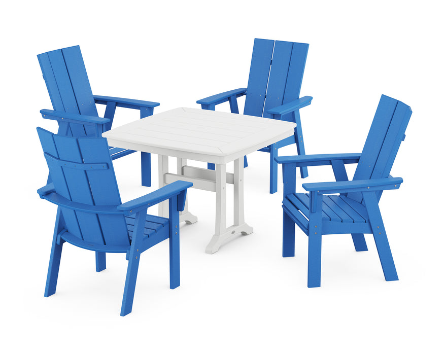 POLYWOOD Modern Adirondack 5-Piece Dining Set with Trestle Legs in Pacific Blue / White