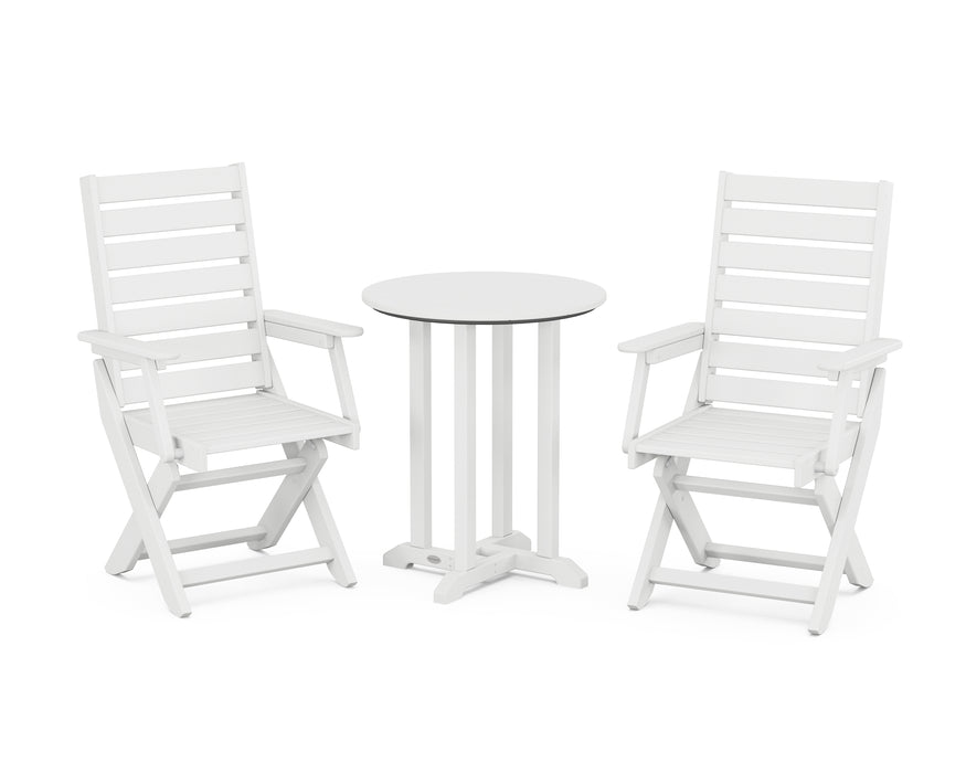 POLYWOOD Captain 3-Piece Round Dining Set in White