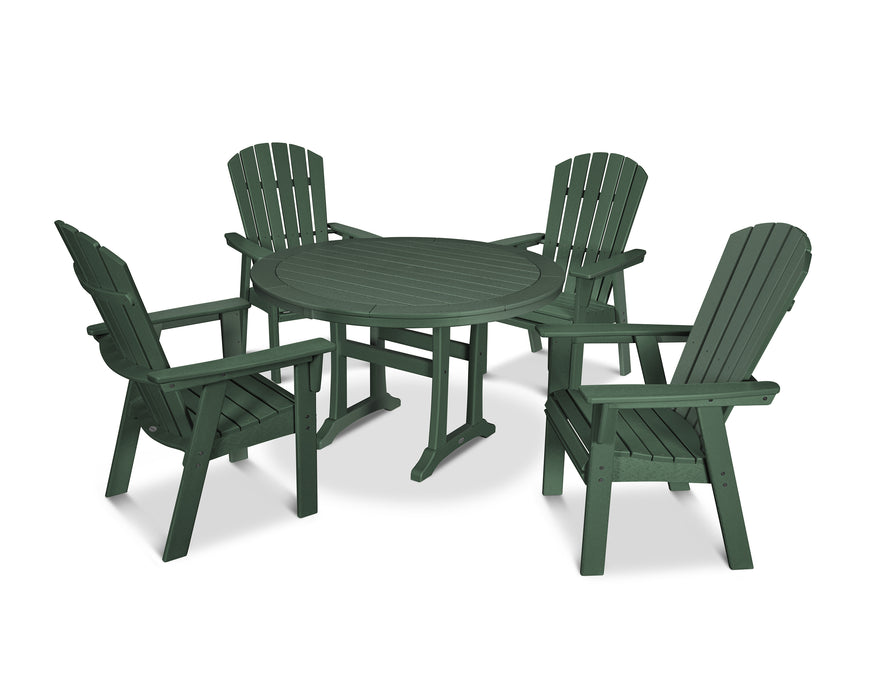 POLYWOOD Nautical Curveback Adirondack 5-Piece Round Dining Set with Trestle Legs in Green image