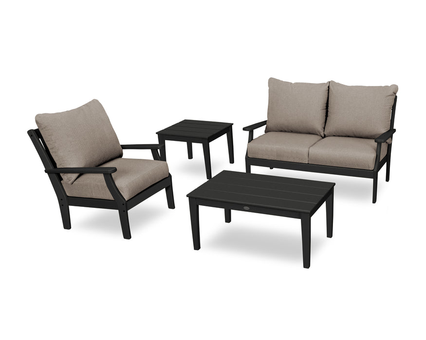 POLYWOOD Braxton 4-Piece Deep Seating Set in Black / Sancy Shale