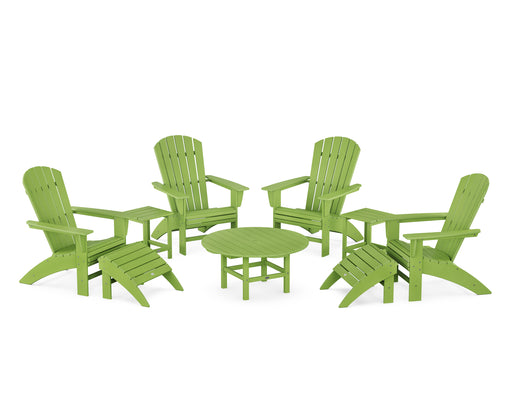 POLYWOOD Nautical Curveback Adirondack Chair 9-Piece Conversation Set in Lime image