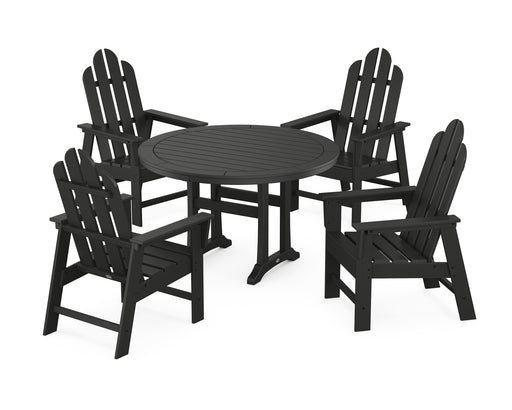 POLYWOOD Long Island 5-Piece Round Dining Set with Trestle Legs in Black image