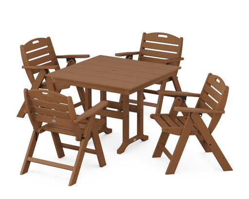 POLYWOOD Nautical Lowback Chair 5-Piece Farmhouse Dining Set in Teak image