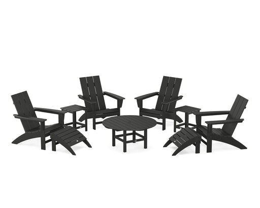 POLYWOOD Modern Adirondack Chair 9-Piece Conversation Set in Black image