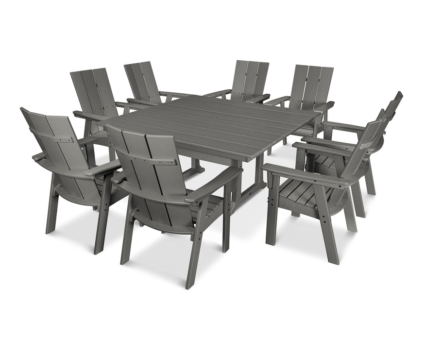 POLYWOOD Modern Curveback Adirondack 9-Piece Farmhouse Trestle Dining Set in Slate Grey image