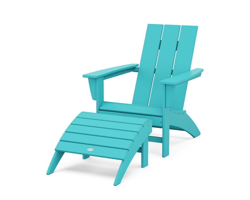 POLYWOOD Modern Adirondack Chair 2-Piece Set with Ottoman in Aruba image