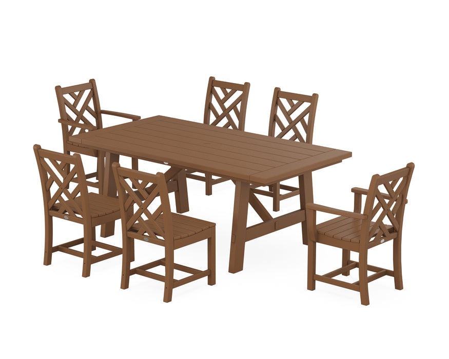 POLYWOOD Chippendale 7-Piece Rustic Farmhouse Dining Set in Teak