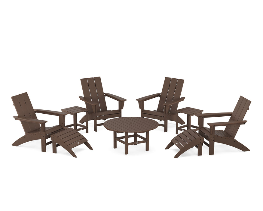 POLYWOOD Modern Adirondack Chair 9-Piece Conversation Set in Mahogany image