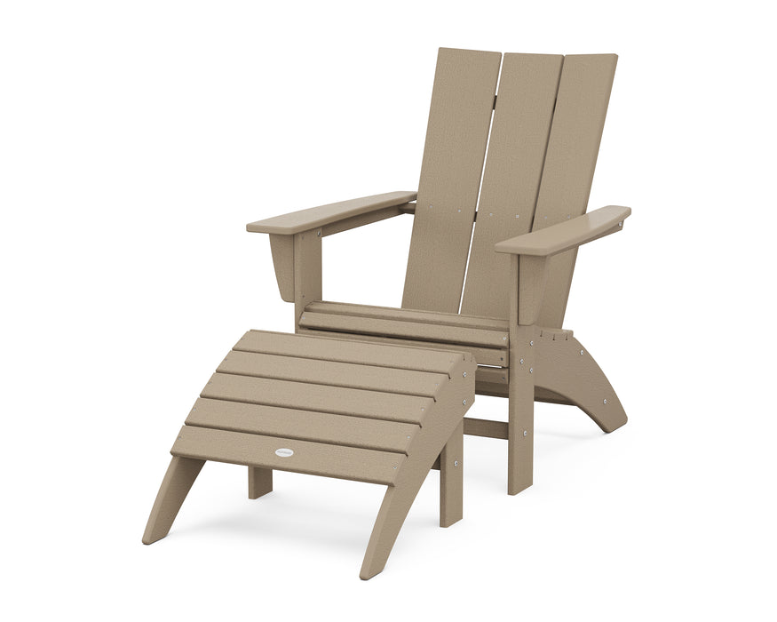 POLYWOOD Modern Curveback Adirondack Chair 2-Piece Set with Ottoman in Vintage Sahara