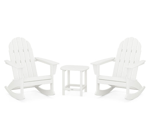 POLYWOOD Vineyard 3-Piece Adirondack Rocking Chair Set with South Beach 18" Side Table in Vintage White image