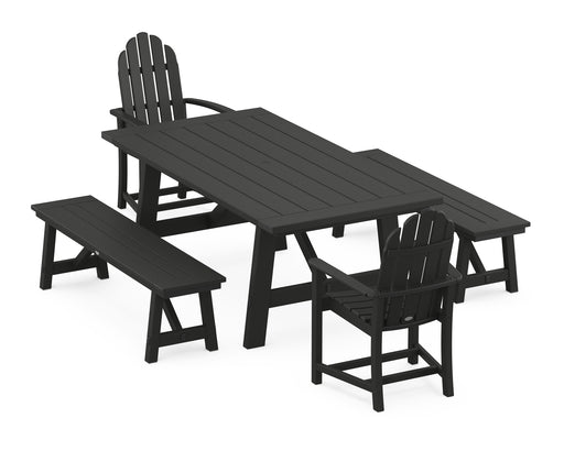 POLYWOOD Classic Adirondack 5-Piece Rustic Farmhouse Dining Set With Benches in Black image