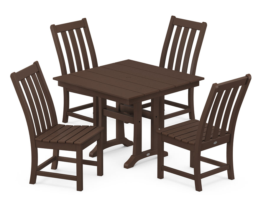 POLYWOOD Vineyard 5-Piece Farmhouse Trestle Side Chair Dining Set in Mahogany