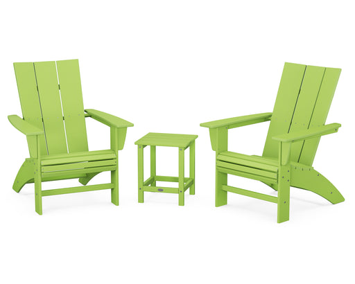 POLYWOOD Modern 3-Piece Curveback Adirondack Set with Long Island 18" Side Table in Lime image