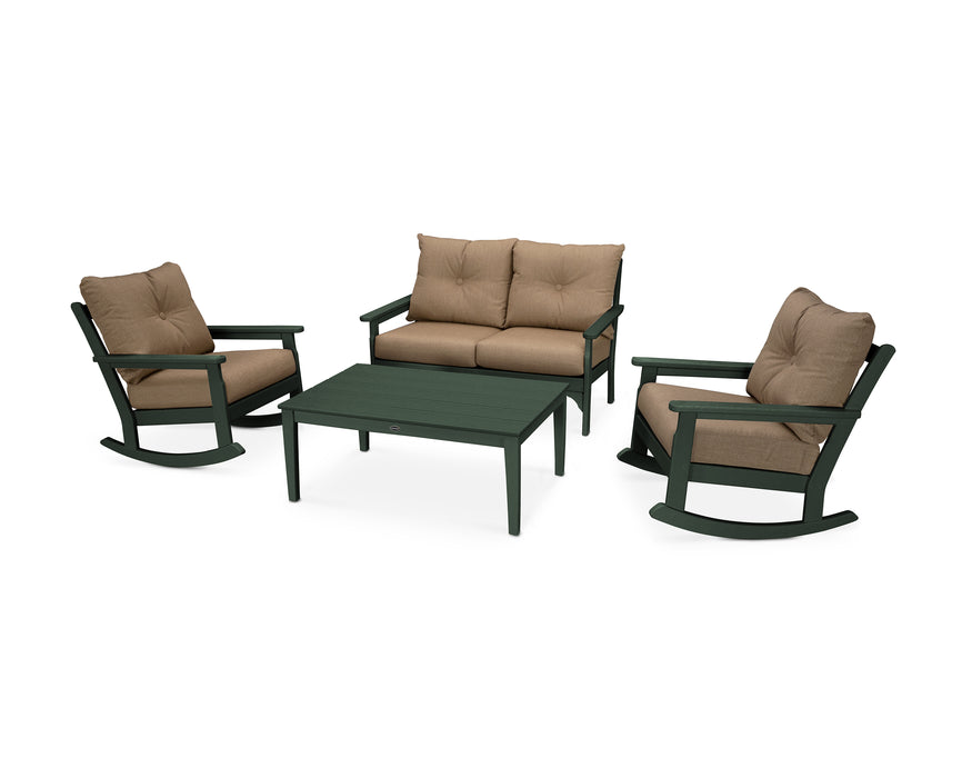 POLYWOOD Vineyard 4-Piece Deep Seating Rocking Chair Set in Green / Sesame