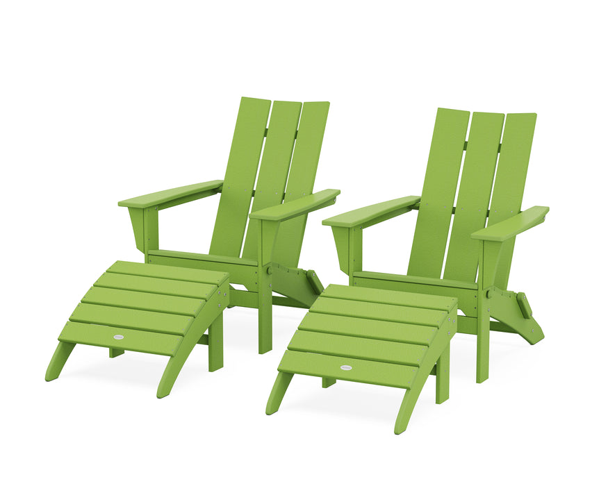 POLYWOOD Modern Folding Adirondack Chair 4-Piece Set with Ottomans in Lime image