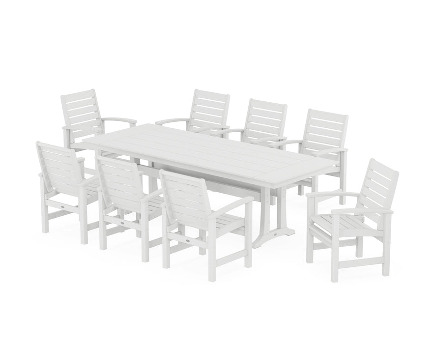 POLYWOOD Signature 9-Piece Farmhouse Dining Set with Trestle Legs in White image