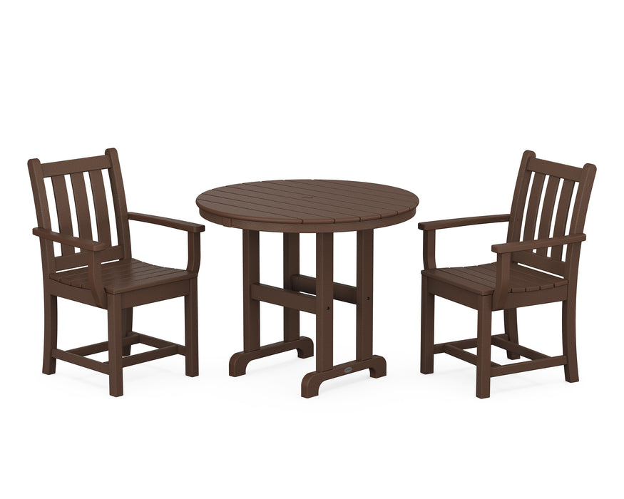 POLYWOOD Traditional Garden 3-Piece Round Dining Set in Mahogany