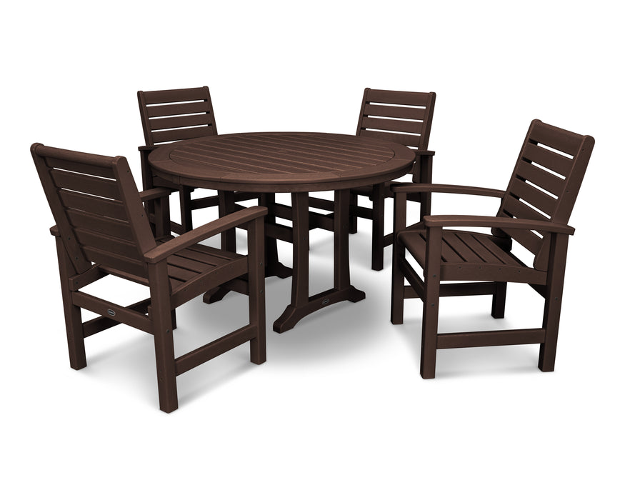 POLYWOOD Signature 5-Piece Round Dining Set with Trestle Legs in Mahogany