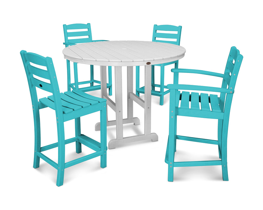 POLYWOOD La Casa Cafe 5-Piece Round Farmhouse Counter Dining Set in Aruba / White image