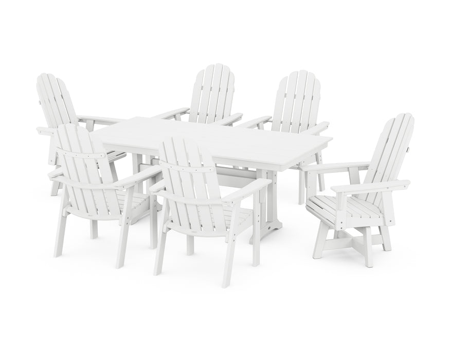 POLYWOOD Vineyard Curveback Adirondack Swivel Chair 7-Piece Farmhouse Dining Set in White