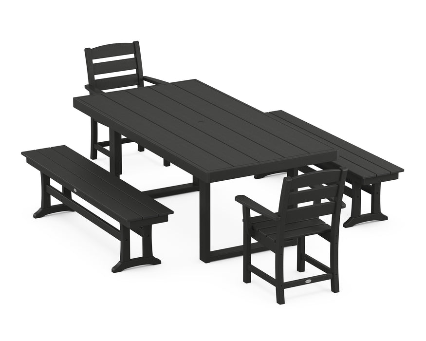 POLYWOOD Lakeside 5-Piece Dining Set with Benches in Black