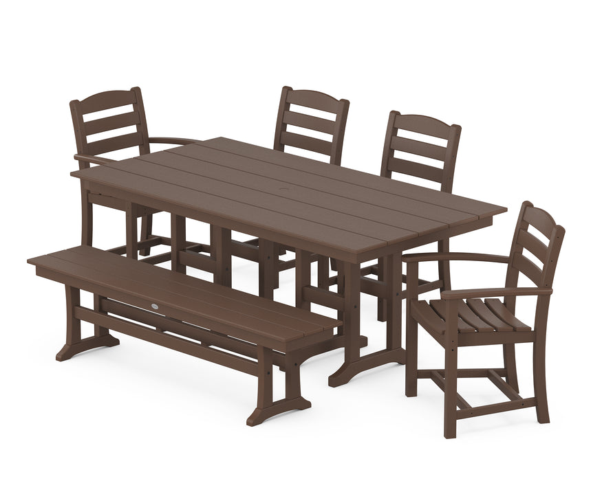 POLYWOOD La Casa Cafe 6-Piece Farmhouse Dining Set with Bench in Mahogany