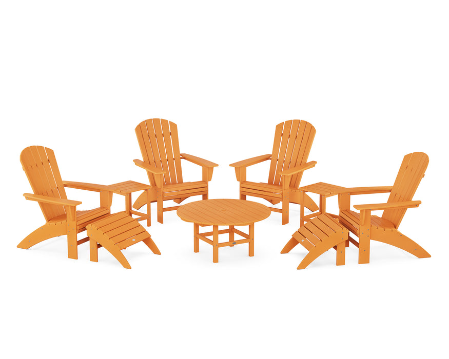 POLYWOOD Nautical Curveback Adirondack Chair 9-Piece Conversation Set in Tangerine image