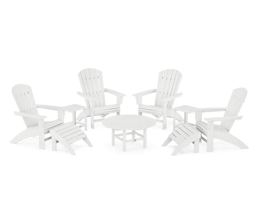 POLYWOOD Nautical Curveback Adirondack Chair 9-Piece Conversation Set in White image