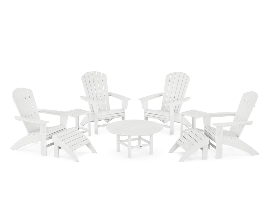 POLYWOOD Nautical Curveback Adirondack Chair 9-Piece Conversation Set in White image