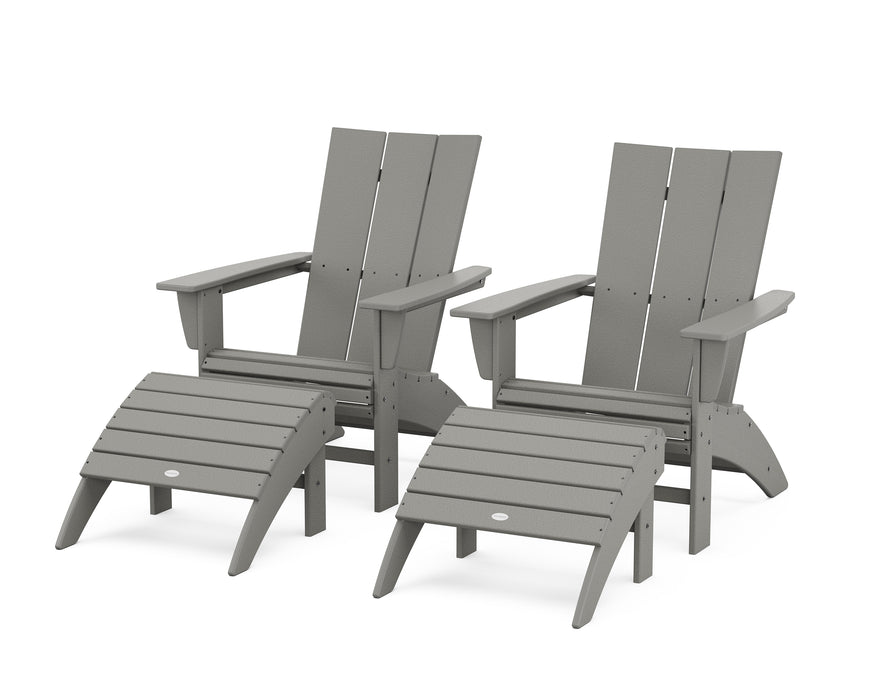 POLYWOOD Modern Curveback Adirondack Chair 4-Piece Set with Ottomans in Slate Grey image