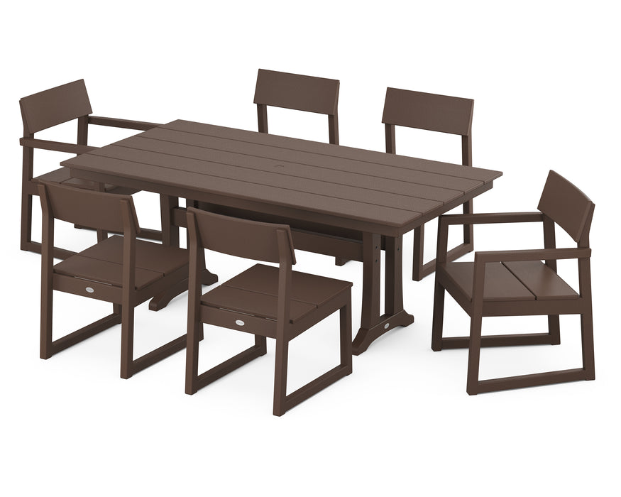 POLYWOOD EDGE 7-Piece Farmhouse Trestle Dining Set in Mahogany