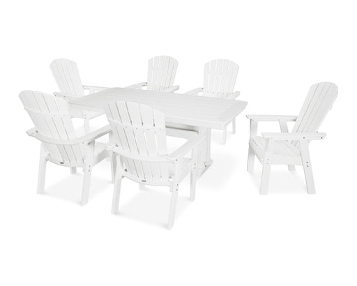 POLYWOOD Nautical Curveback Adirondack 7-Piece Dining Set with Trestle Legs in White image