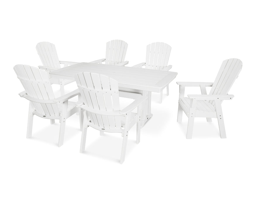 POLYWOOD Nautical Curveback Adirondack 7-Piece Dining Set with Trestle Legs in White image