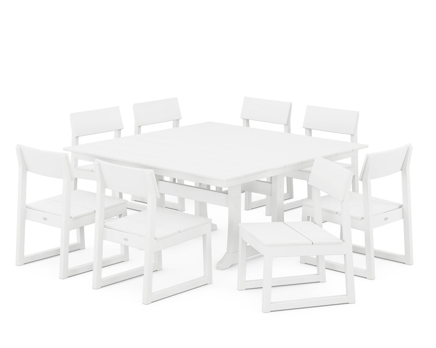 POLYWOOD EDGE 9-Piece Farmhouse Trestle Dining Set in White