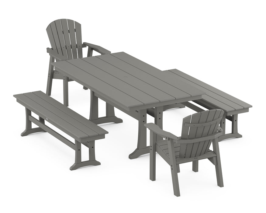 POLYWOOD Seashell 5-Piece Farmhouse Dining Set With Trestle Legs in Slate Grey