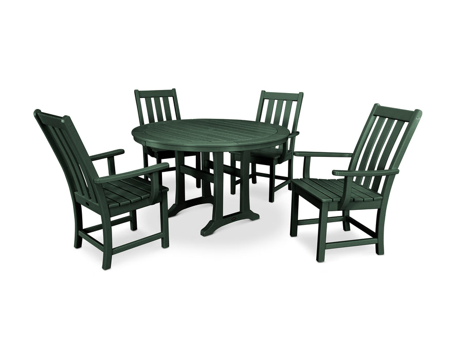 POLYWOOD Vineyard 5-Piece Round Dining Set with Trestle Legs in Green